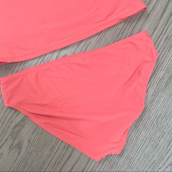 ON THE BEACH Shirred Sweetheart Neckline Salmon Pink Halter Tankini Set Size 10 - Picture 9 of 14